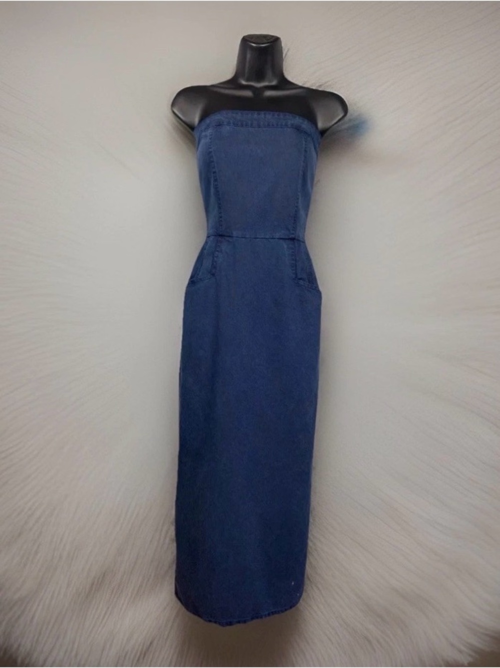 Young Fabulous Broke Denim Dress Womens M Structured Bodice Fitted Waist Pockets